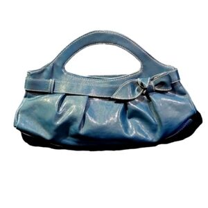 Fashion Express teal blue top handle clutch very good condition